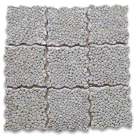 Travertine Mix Giallo River Rocks Pebble Stone Mosaic Tile Tumbled Kitchen Bath Wall Floor Backsplash Shower ( Sheet)