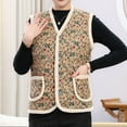 thumbnail image 4 of Oplxuo Women's Fuzzy Sherpa Quilted Vest Floral Print Button Down Waistcoat Sleeveless Gilet Jacket Outerwear with Pockets, 4 of 5