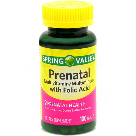 Spring Valley prénatale multivitamines / minéraux avec des comprimés d'acide folique, 100 count