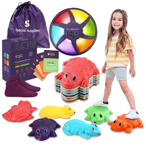 Special Supplies Frog Stepping Stones for Kids – Promote Balance and Coordination, Sensory Toys for Toddlers, Non-Slip Edging, Game Included (6 Pack)
