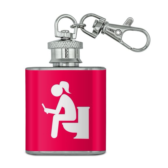 Girl Poop Pooping Sitting on Toilet Funny Stainless Steel 1oz Mini Flask Key Chain