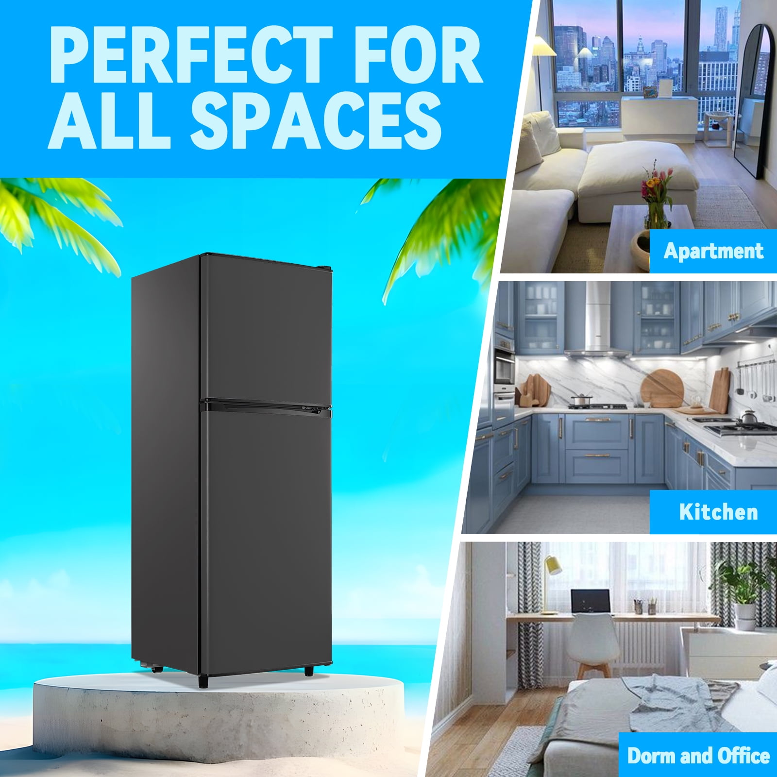 TACOOL Small Refrigerator with Freezer Mini Fridge with Removable Shelves LED Light for Apartment 5.0 Cu.Ft Drak Grey