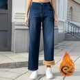 thumbnail image 2 of Fleece Lined Jeans Women High Waisted Straight Leg Denim Pants Baggy Stretchy Jeans Thermal Warm Denim Pants, 2 of 7