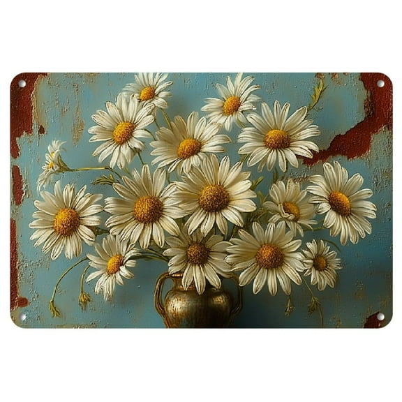1pc Rustic Daisy Bouquet Vintage Metal Wall Art Sign - Distressed Teal & White Iron, 12x8 Inches - Versatile Home & Garden Decor, Daisy Decor