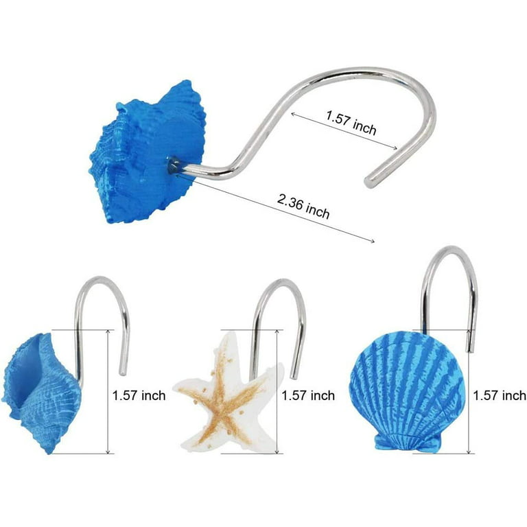 Seashell Decorative Shower Curtain Hooks - 12PCS Rust Proof Stainless Steel Beach  Curtain Rings for Sea Nautical Themed Decor 