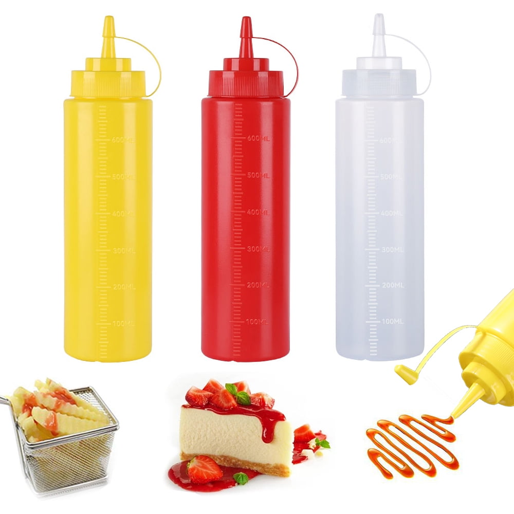3 Color Plastic Squeeze Bottles 24 oz Condiment Squeeze Bottles