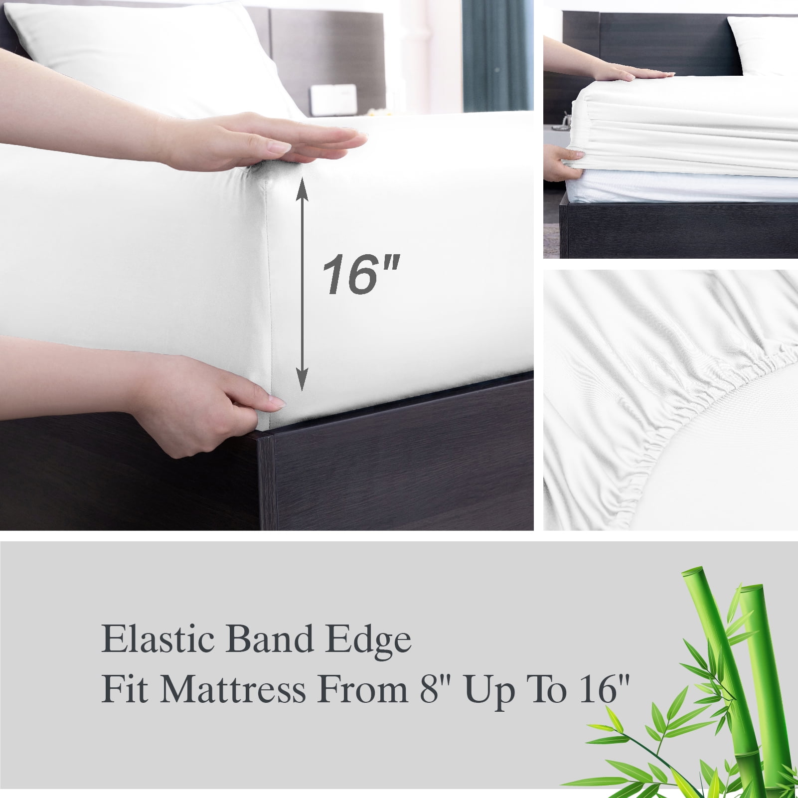 Lidoloka Luxury Bamboo Bed Sheets Set Queen 4 Pcs for Adult,Soft&Cool,16" Deep Pocket,White