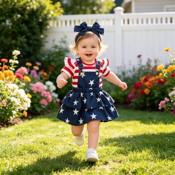 Infant Girls Ensemble Star Short Sleeve Ribbed Stylish for Girls Comfortable Tulle Outdoor Stylish Dress Set