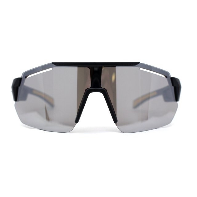 Mens Xloop Half Rim Oversize Shield Sharp Plastic Sunglasses Matte Black Yellow Silver Mirror