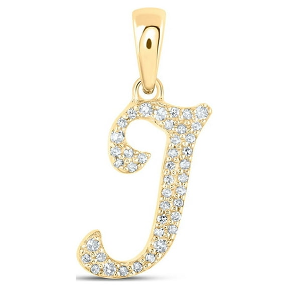 10kt Yellow Gold Womens Round Diamond J Initial Letter Pendant 1/8 Cttw