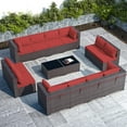 thumbnail image 1 of Gotland Ensemble de Mobilier de Patio Extérieur 14 Pcs Sectionnel en Rotin Ensemble de Sofa en Rotin PE Ensemble de Conversation de Patio en Osier avec Coussins de Siège et Table en Verre Trempé, Rouge, 1 of 7