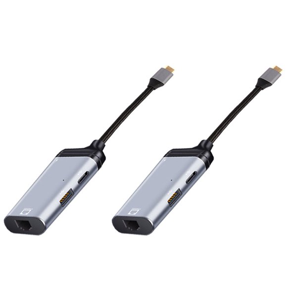2X 3 in 1 Type-C to Gigabit Ethernet Rj45 Lan PD Charging USB C Data Port Converter Adapter for TV S20