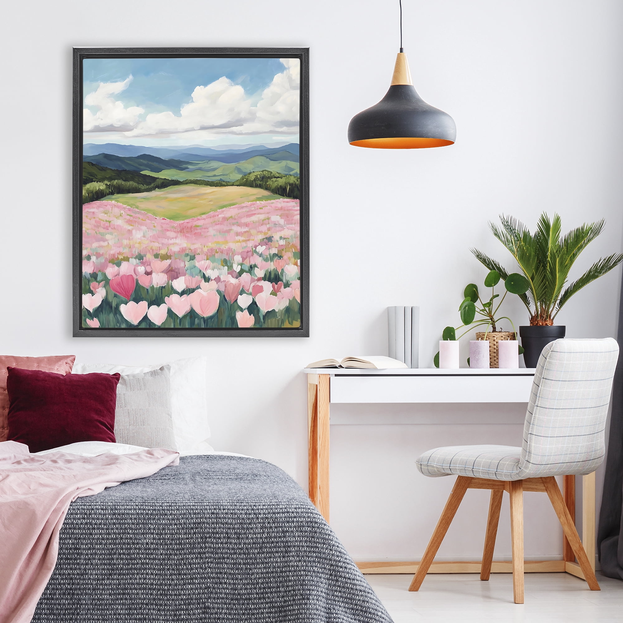 Stupell Industries Blush Pink Poppy Field Black Framed Floater Canvas Wall Art, design by The Prints Vibe