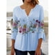 thumbnail image 4 of Camiseta básica con botones y pliegues de manga corta con escote en V y estampado floral para mujer de moda de primavera y verano, 4 of 6