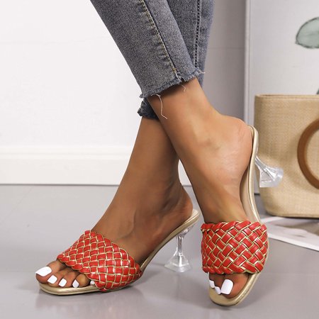 

Pkeoh Shoes For Women Women S Casual Fish Mouth Transparent High Heeled Fake Woven Sandals And Slippers Nude Heels For Women
