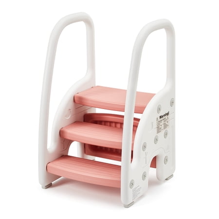 Safe 3-Step Toddler Stool for Kids – Sturdy Plastic Standing Tower with Handrails and Non-Slip Pads – Ideal for Bathroom, Kitchen Counter, and Potty Training – Pink