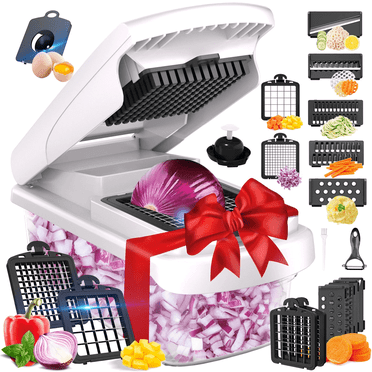 FANGNISN Vegetable Chopper Onion Cutter, 15-in-1 Mandoline Slicer for Kitchen, 8 Blades Food Chopper for Potato, Veggie with Strainer Basket