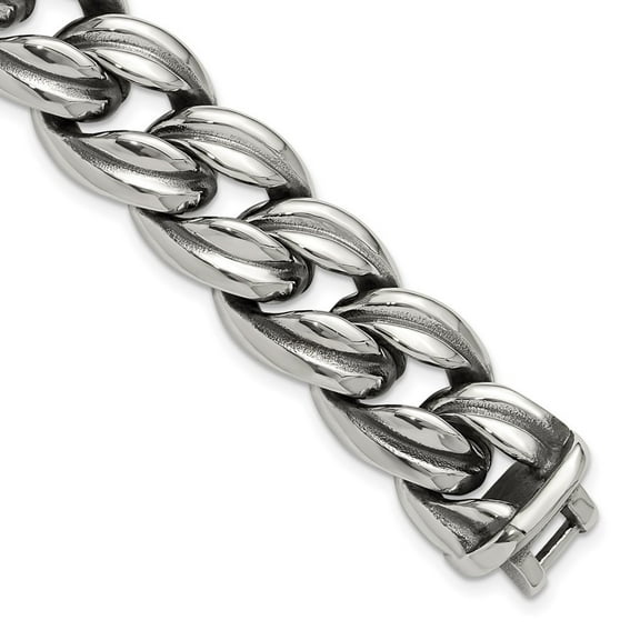 Auriga Fine Jewelry Stainless Steel Antiqued and Polished 8.5 inch Curb Link Men's Bracelet