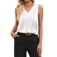 thumbnail image 3 of Women'S Silk Satin Tank Tops V Neck Casual Camisoles Sleeveless Business Work Blouses Dressy Summer Shirts White XXL, 3 of 8