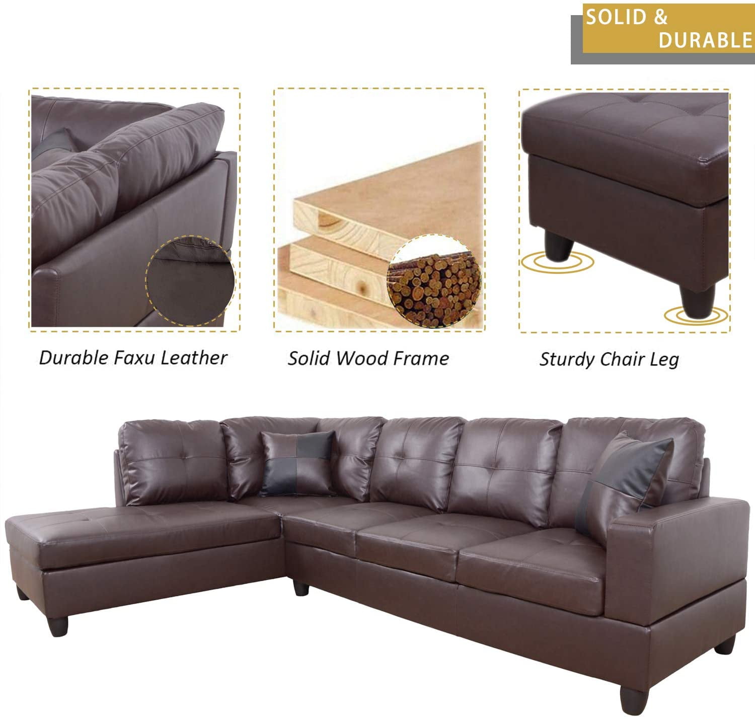 Details about   Living Room furniture 9pcs Large Sectional Sofa Tufted Brown Leatherette Ottoman 
