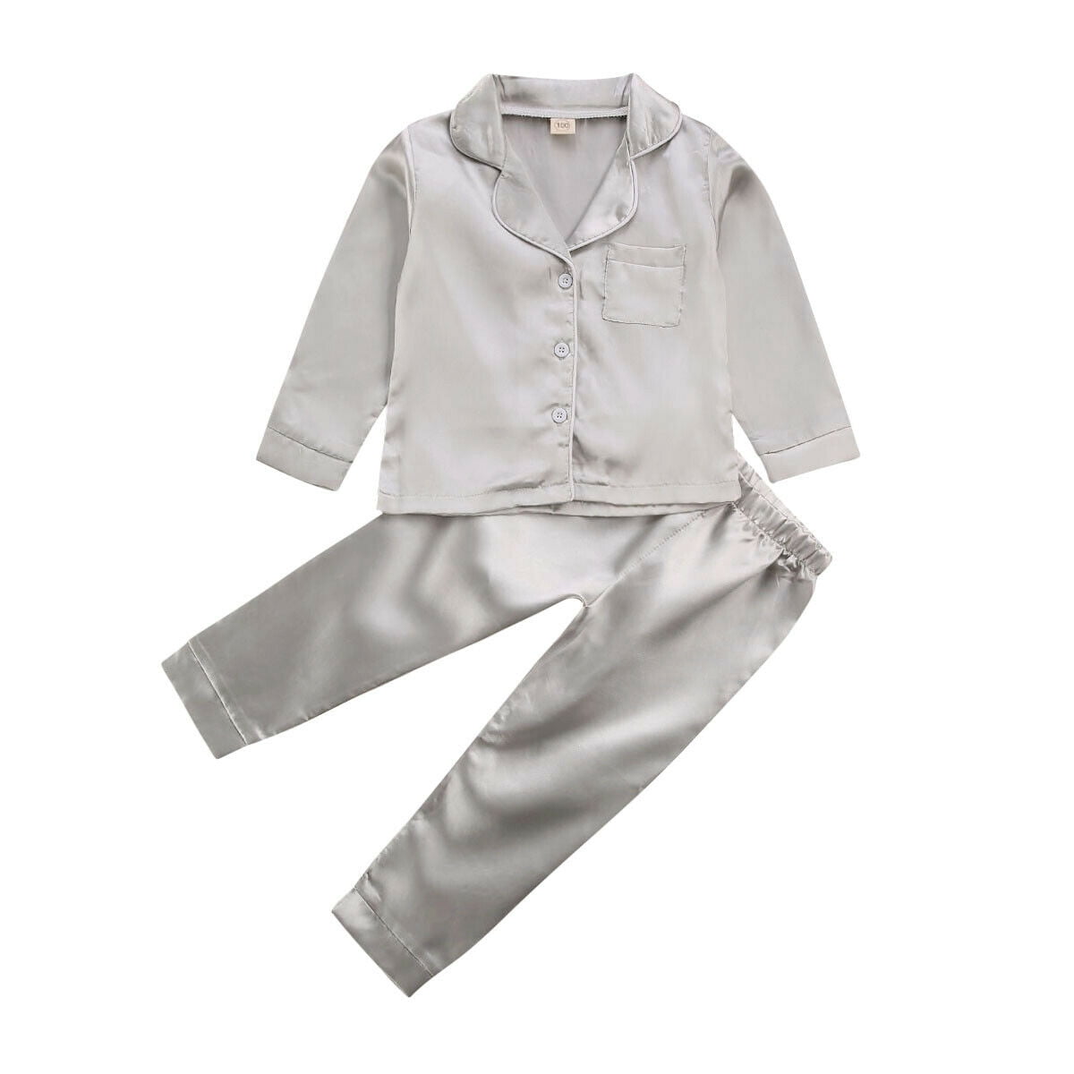Toddler Girls Boys Satin Pajamas Set 2 Piece Button Down Silk Pajama Long Sleeve Polka Dot Bear PJS Sleepwear
