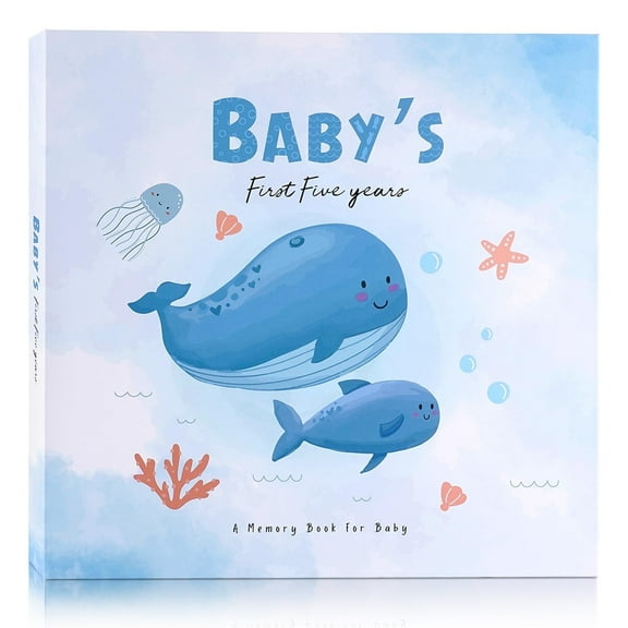 DIY.  STORE Baby Memory Book, Newborn Growth Record Book, First 5 Years Baby Book Keepsake Gifts for Newborn (Whales；118 Pages)