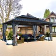 thumbnail image 4 of VEIKOUS 16' x 12' Outdoor Hardtop Gazebo, Double Roof Metal Gazebo W/ Nettings & Curtains for Patio, Garden, 4 of 10