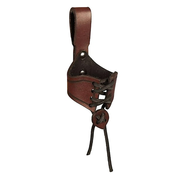 Estuche para taza de rno para beber Funda para taza de rno de buey Soporte para cinturón de cerveza Bolsillo con correa Accesorio medieval Marrón Hugo Estuche Taza Cuerno de Buey