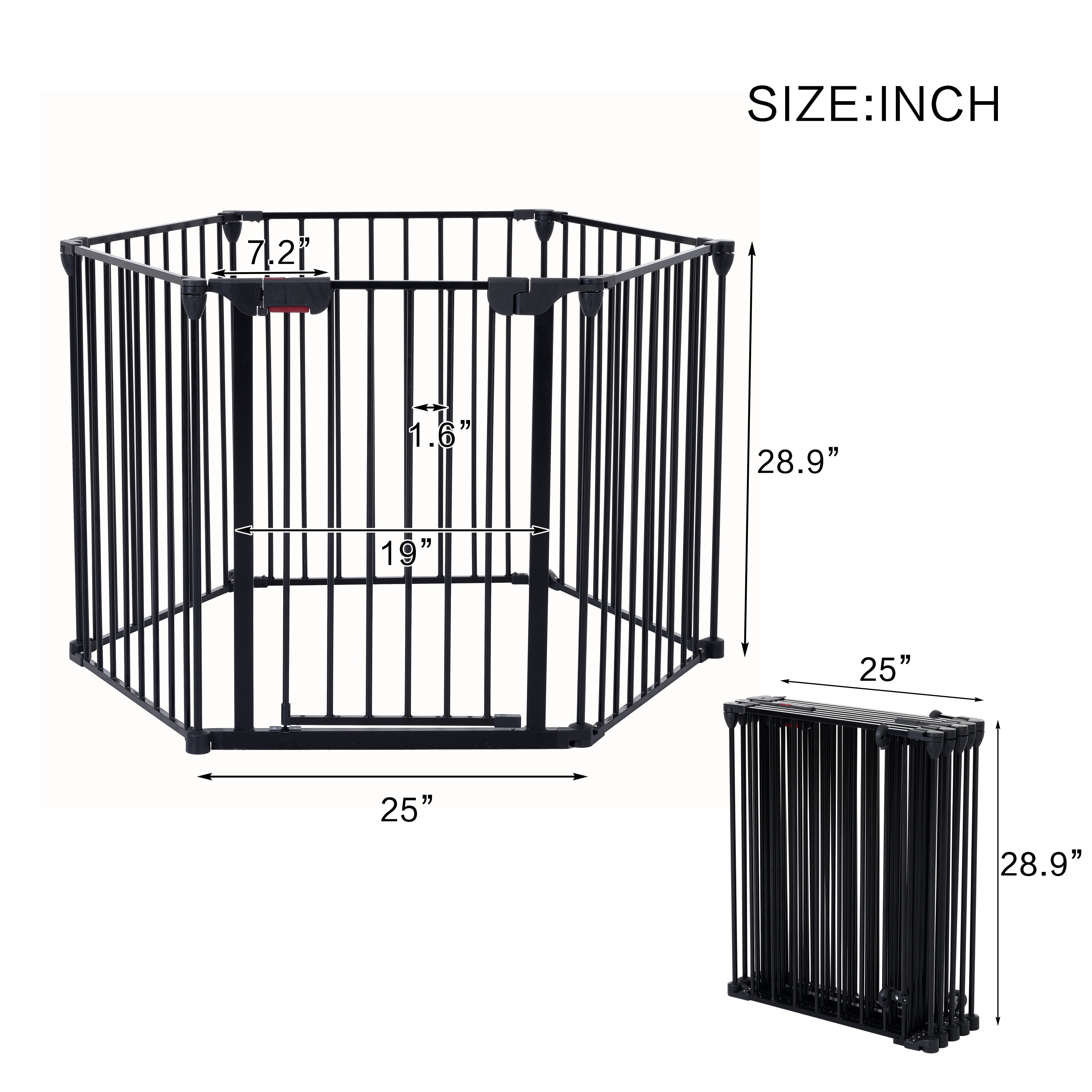 150" 6-Panel Adjustable Metal Fence | Versatile freestanding play yard and wide room divider for doorways and fireplaces