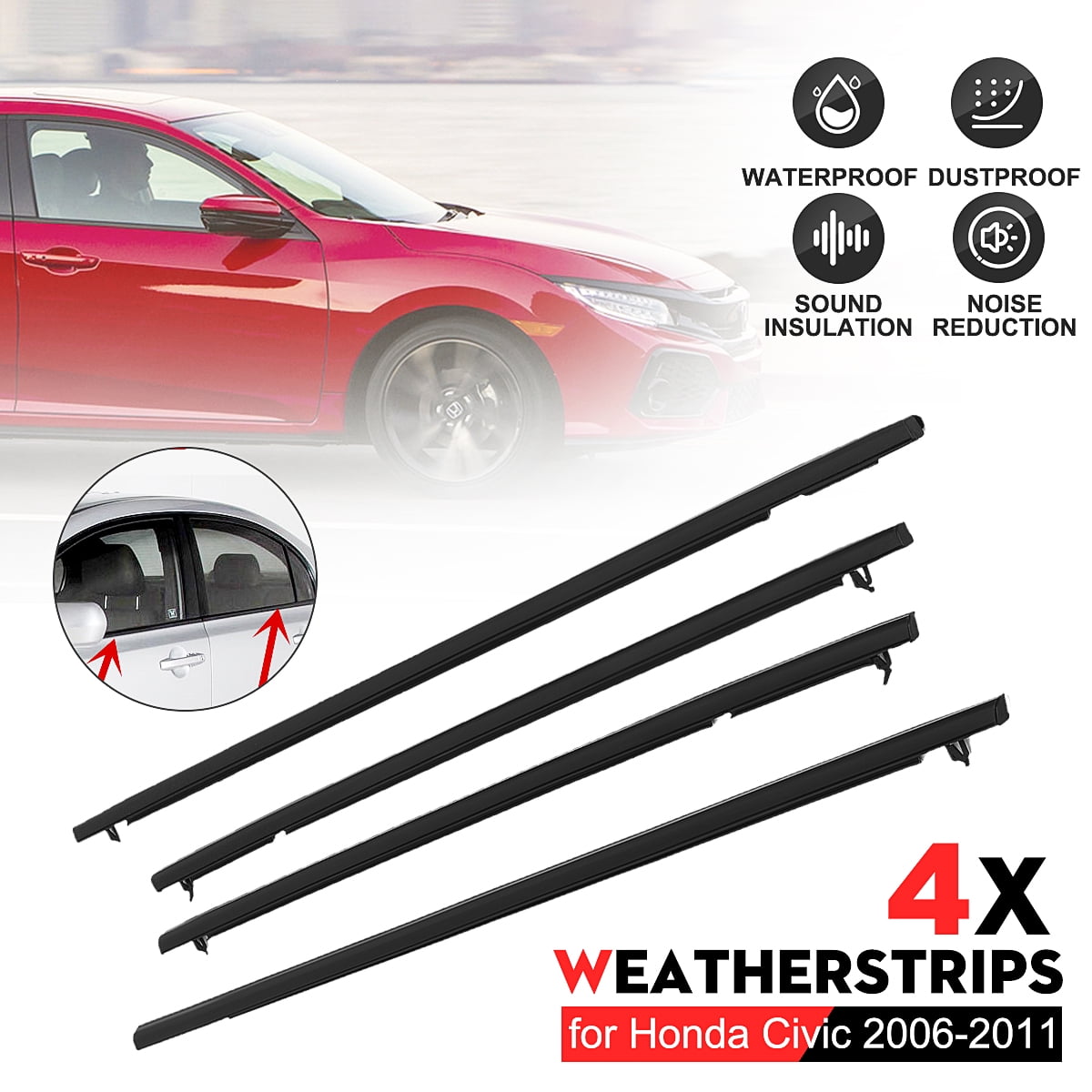 4pcs Car Outside Window Moulding Trim Weatherstrip Seal Belt Weather Strip Fit For Honda Crv 2006 2007 2008 2009 2010 2011 Walmart Com