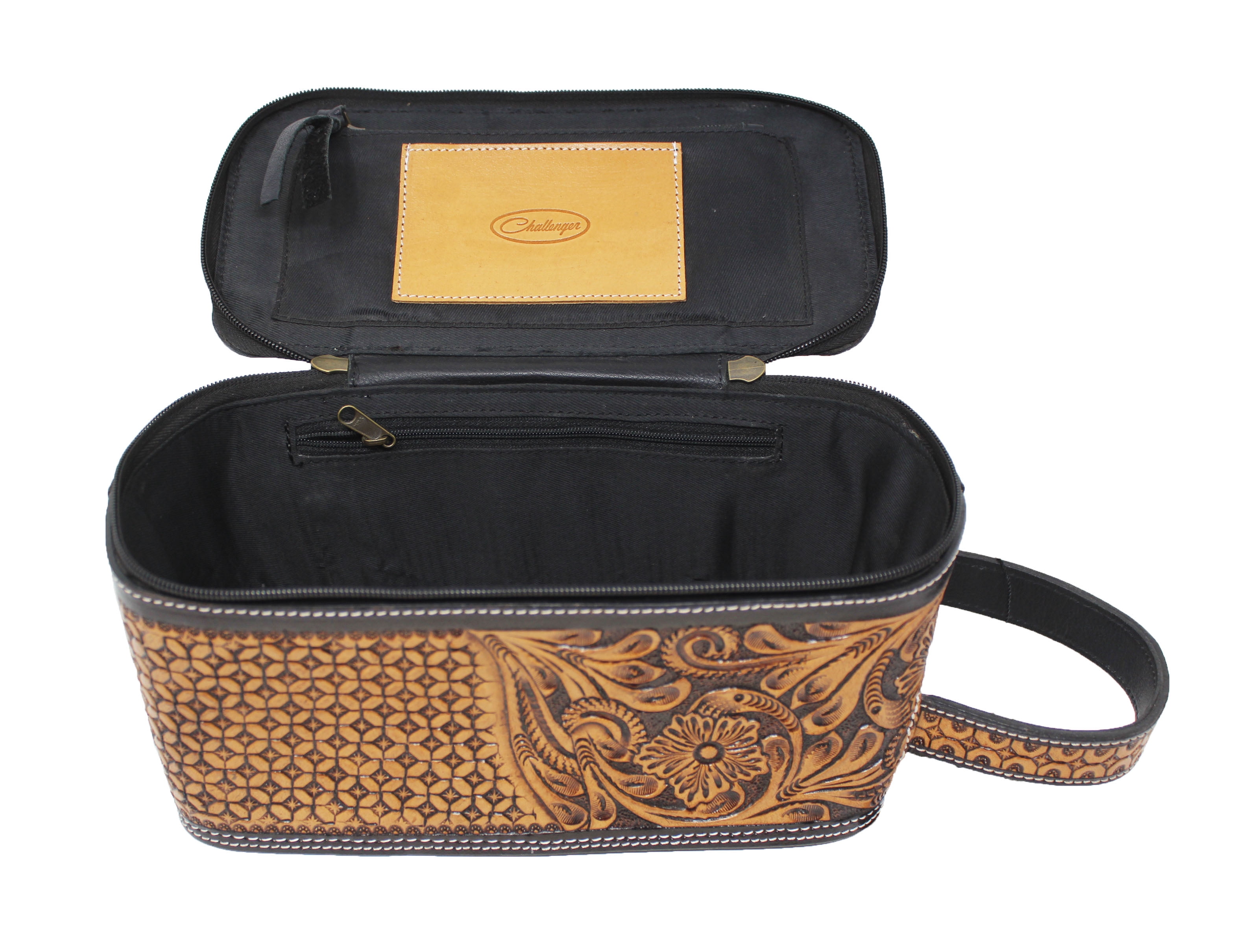 Men's Western Rodeo Fashion Hand-Tooled Genuine Leather Travel Toiletry Dopp Kit Bag 18FKT16