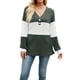 thumbnail image 2 of Camiseta Holgada con Botones y Cuello en V de Larga para Mujer, Otoño e Invierno 2025, con Contraste de Color Verde XL, 2 of 10