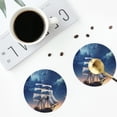 thumbnail image 4 of Honeii Moonlit Night Sea Sailboat print Leather Coaster Set of 4, ideal for safeguarding your furniture from drinks spills and effortless cleanup-Round Shape, 4 of 6