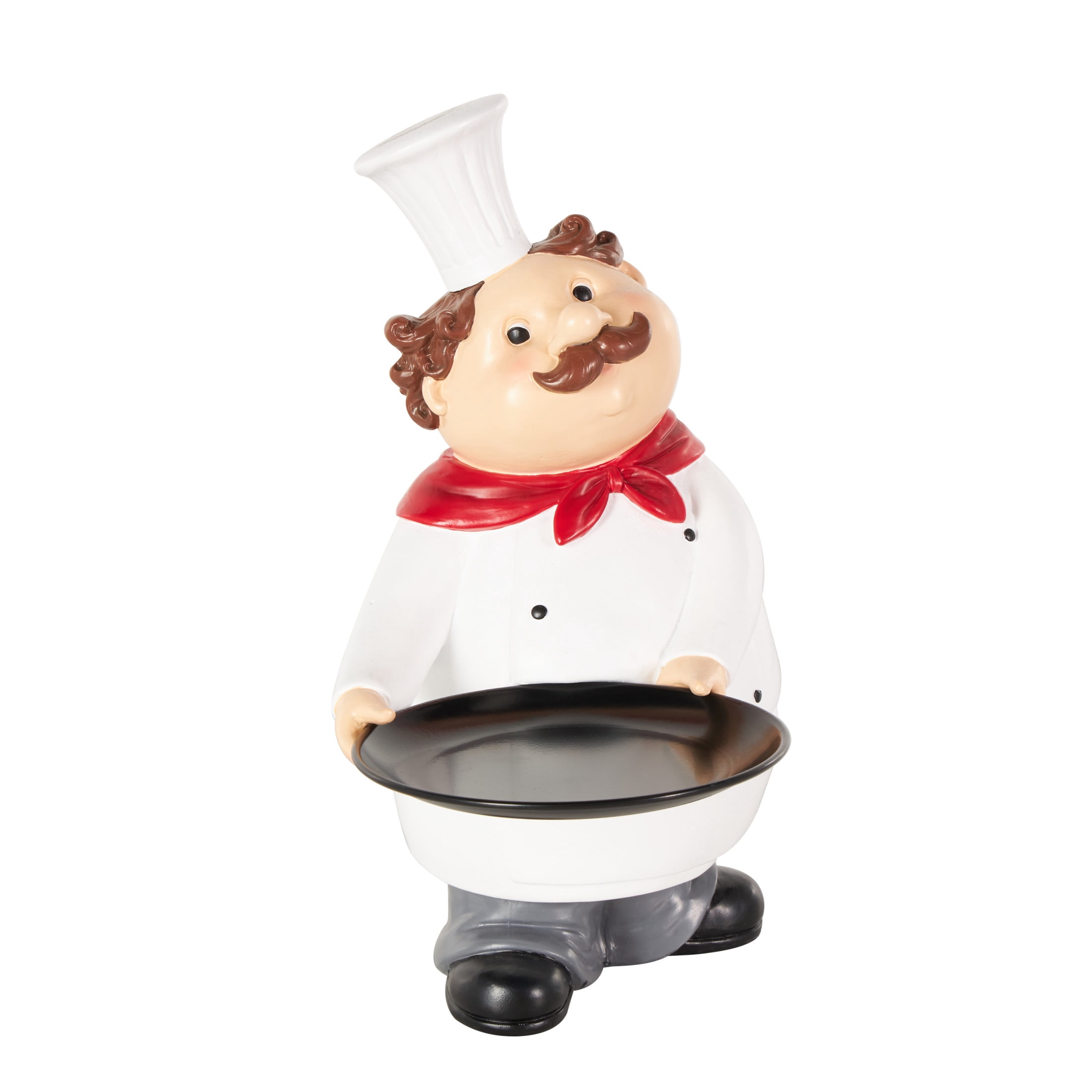 11" x 13" White Polystone Kitchen Decorative Figurine Chef Sculpture with Black Tray, by DecMode
