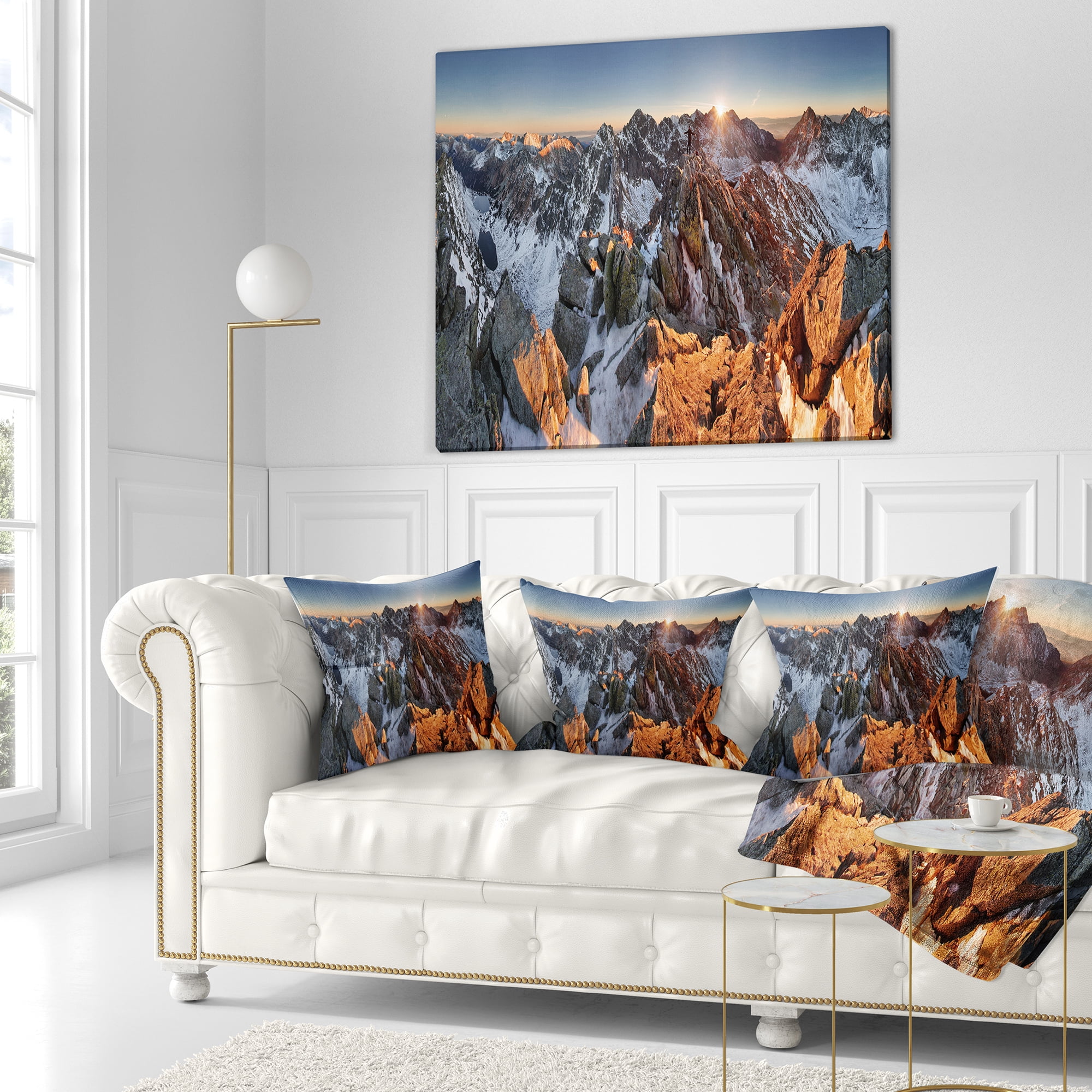 Designart Scenery of High Mountain with Lake - Landscape Printed Throw Pillow - 16x16