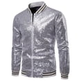 thumbnail image 1 of SUNSIOM Mens Casual Sequin Jacket, Long Sleeve Collared Zip Up Slim Overcoat, 1 of 6