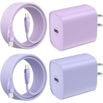 Bkayp iPhone 14 13 12 Fast Charger [Apple Mfi Certified] 2 Pack 20W PD USB C Charger Block with 6ft Fast Charging Cables Compatible with iPhone iPad iPod Purple