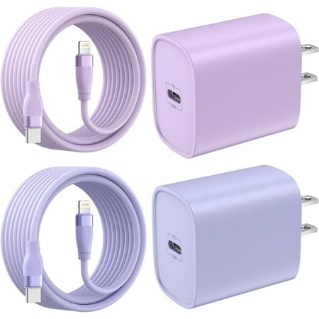 Bkayp iPhone 14 13 12 Fast Charger [Apple Mfi Certified] 2 Pack 20W PD USB C Charger Block with 6ft Fast Charging Cables Compatible with iPhone iPad iPod Purple