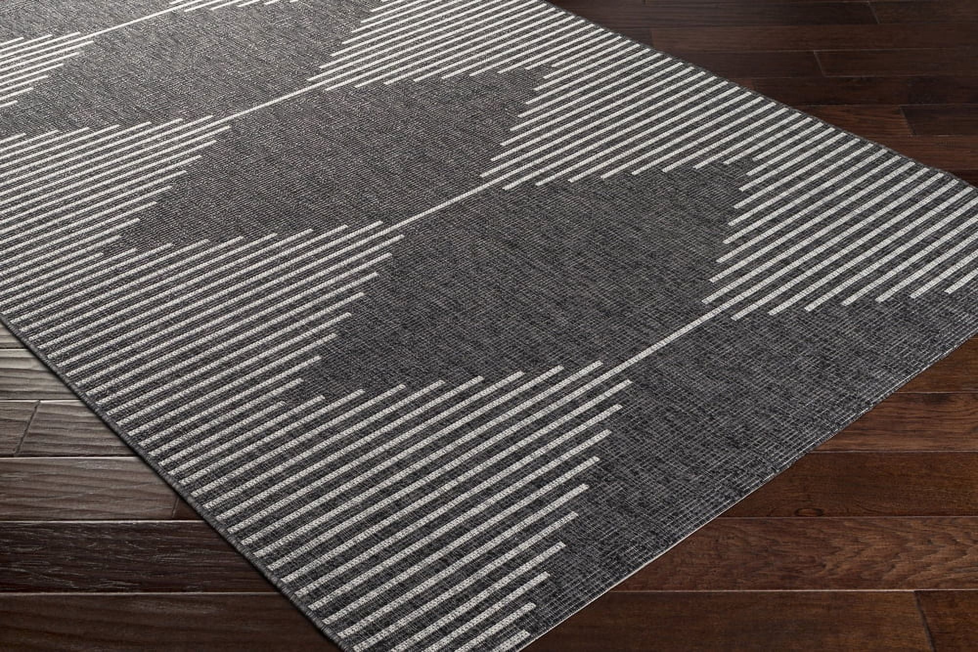 Livabliss Outdoor Rugs, 5x8 Eagean Global Black Area Rug for Patio, Porch, Deck, Backyard, Waterproof Indoor Outdoor Carpet (5'3" x 7'7")