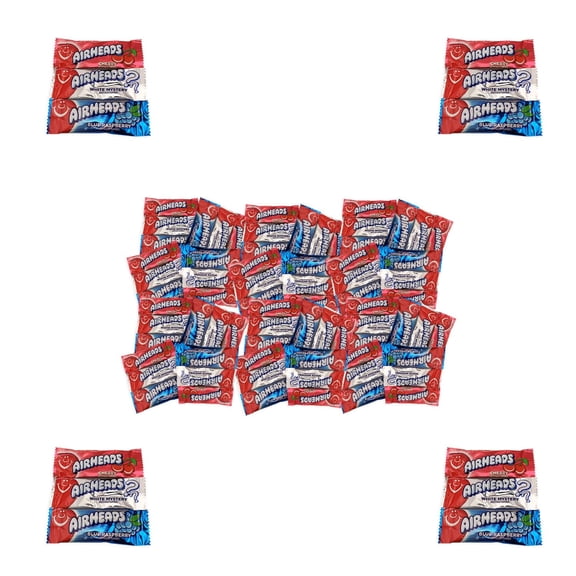 Airheads Candy Mini Bars Independence Day Pack, 80 Pieces Bulk Bag, White Mystery   Cherry   Blue Raspberry Flavor, Individually Wrapped Fruit Taffy, Perfect for Birthdays, Parties & Pantry (2 lbs)
