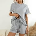 thumbnail image 5 of Womens Lounge Sets 2 Piece Solid Short Sleeve Ruffle Tops with Drawstring Shorts Outfits Pajamas Sets Tracksuits, 5 of 7