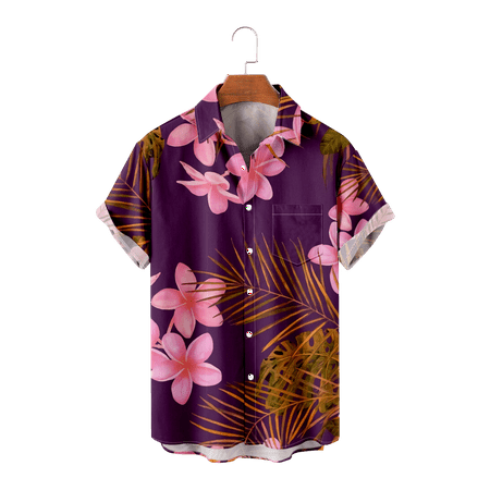 

MLFU Big & Tall Men Floral Hawaiian Aloha Beach Shirts Slim-Fit Polyester Shirt Party Bowling Shirts For Men Youth