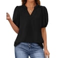 thumbnail image 1 of Remera PRETTYGARDEN Cuello en V Manga Abullonada Algodón Negra XL, 1 of 8