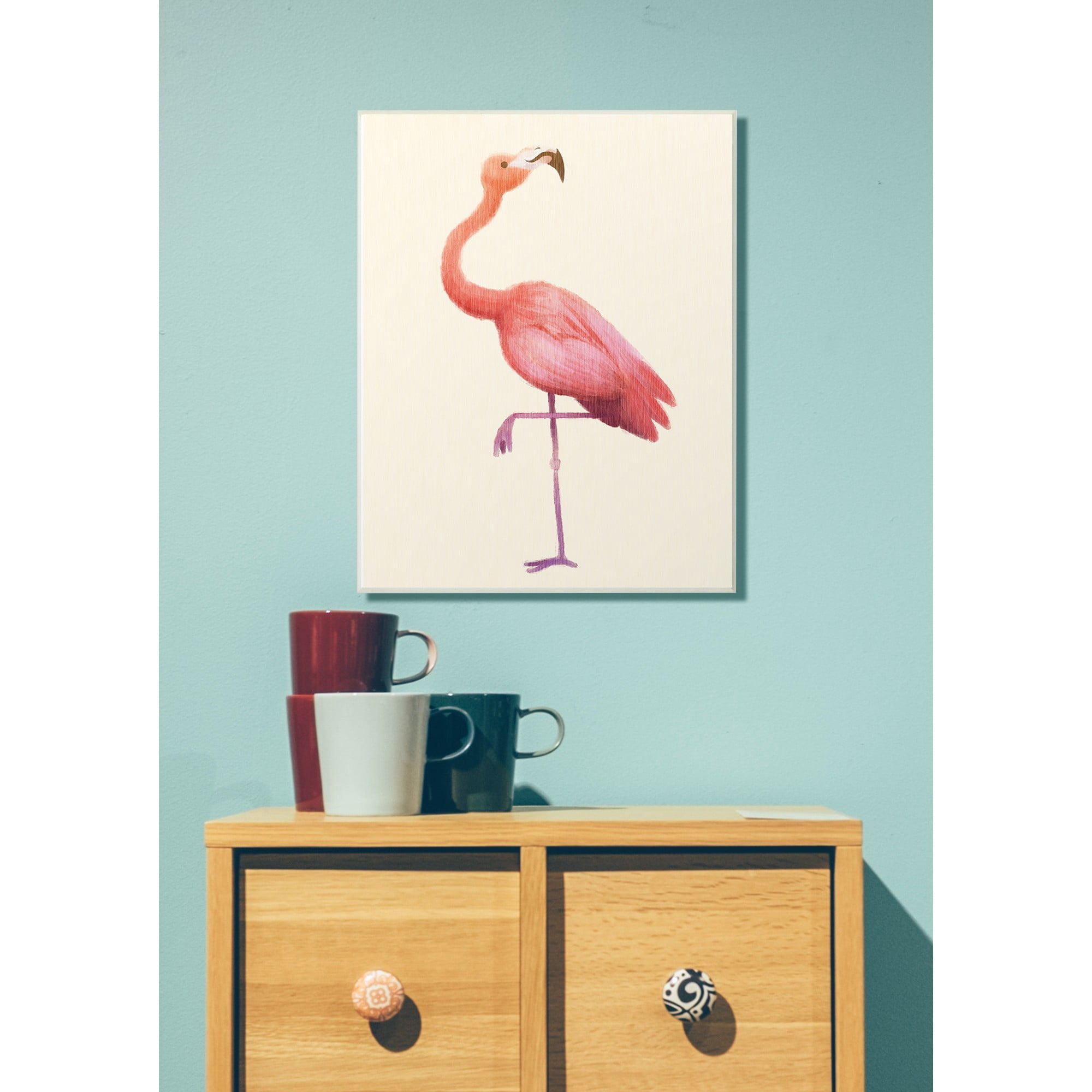 The Kids Room by Stupell Flamingo Pose on Tan Watercolor Wall Plaque Art, 10 x 0.5 x 15