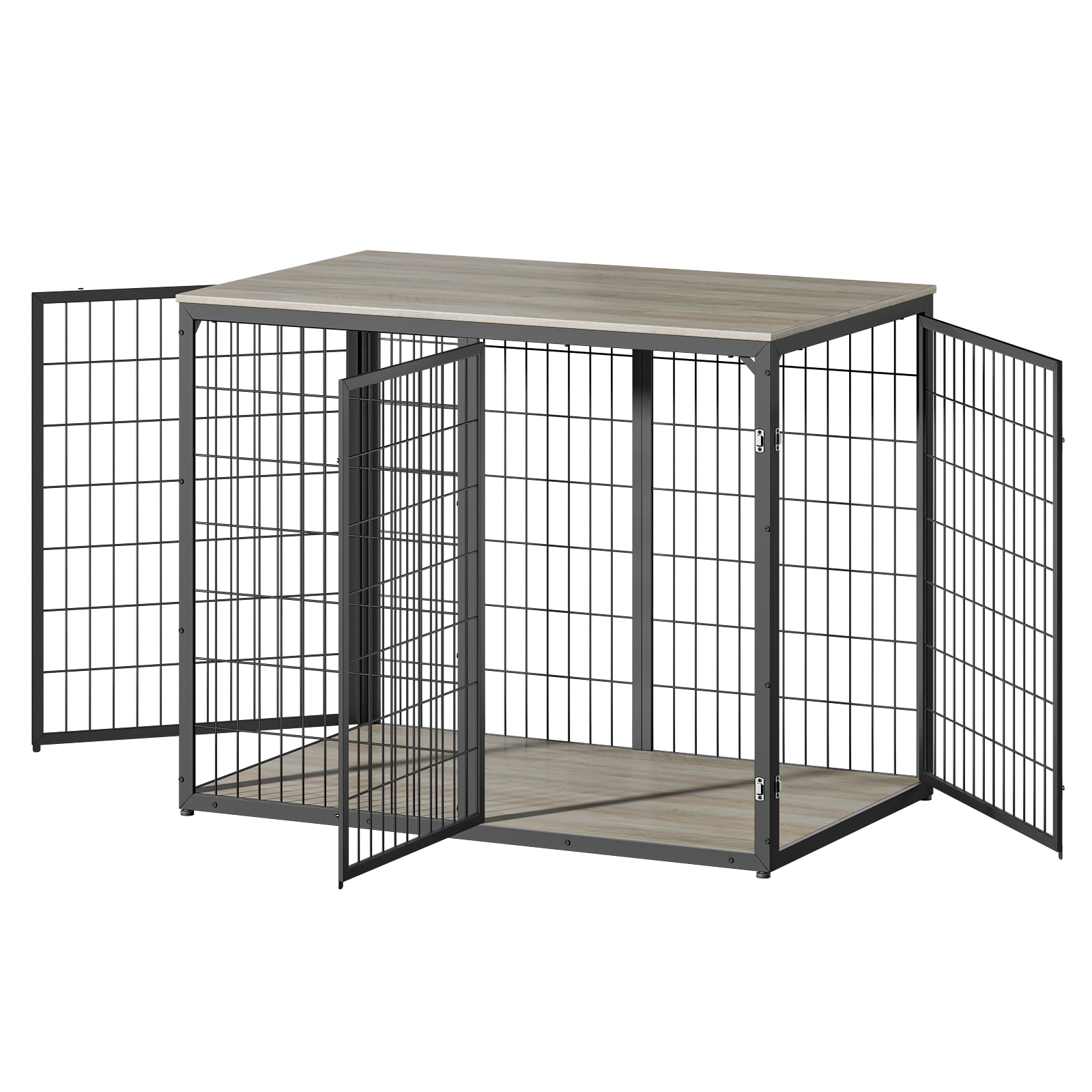 Dog Crate Furniture, Three Door Kennel, Grey Pet House with Ventilated Metal Frame and Storage Top, Large Dog Cage for Living Room, 47 Inch Grey