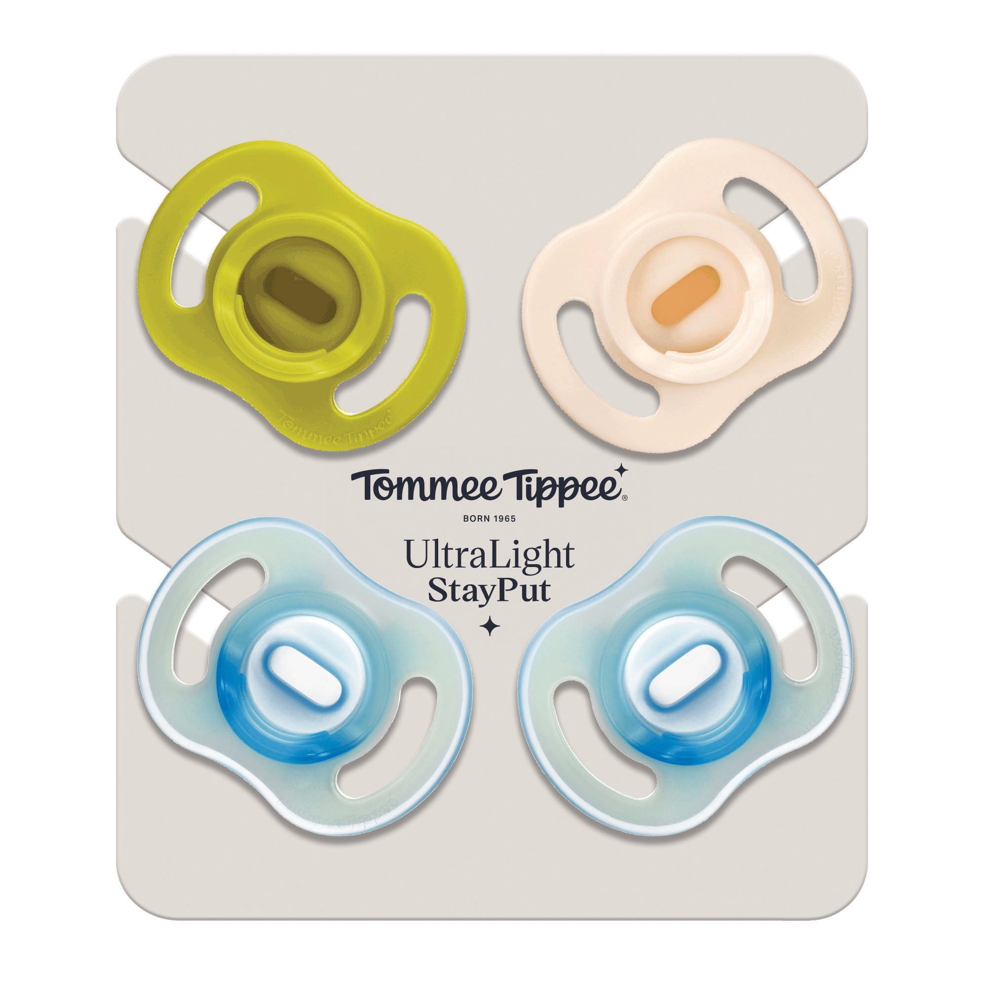Tommee Tippee Ultra-light Day and Night Pacifiers, 6-18m, 4 Count, One-Piece Silicone Design