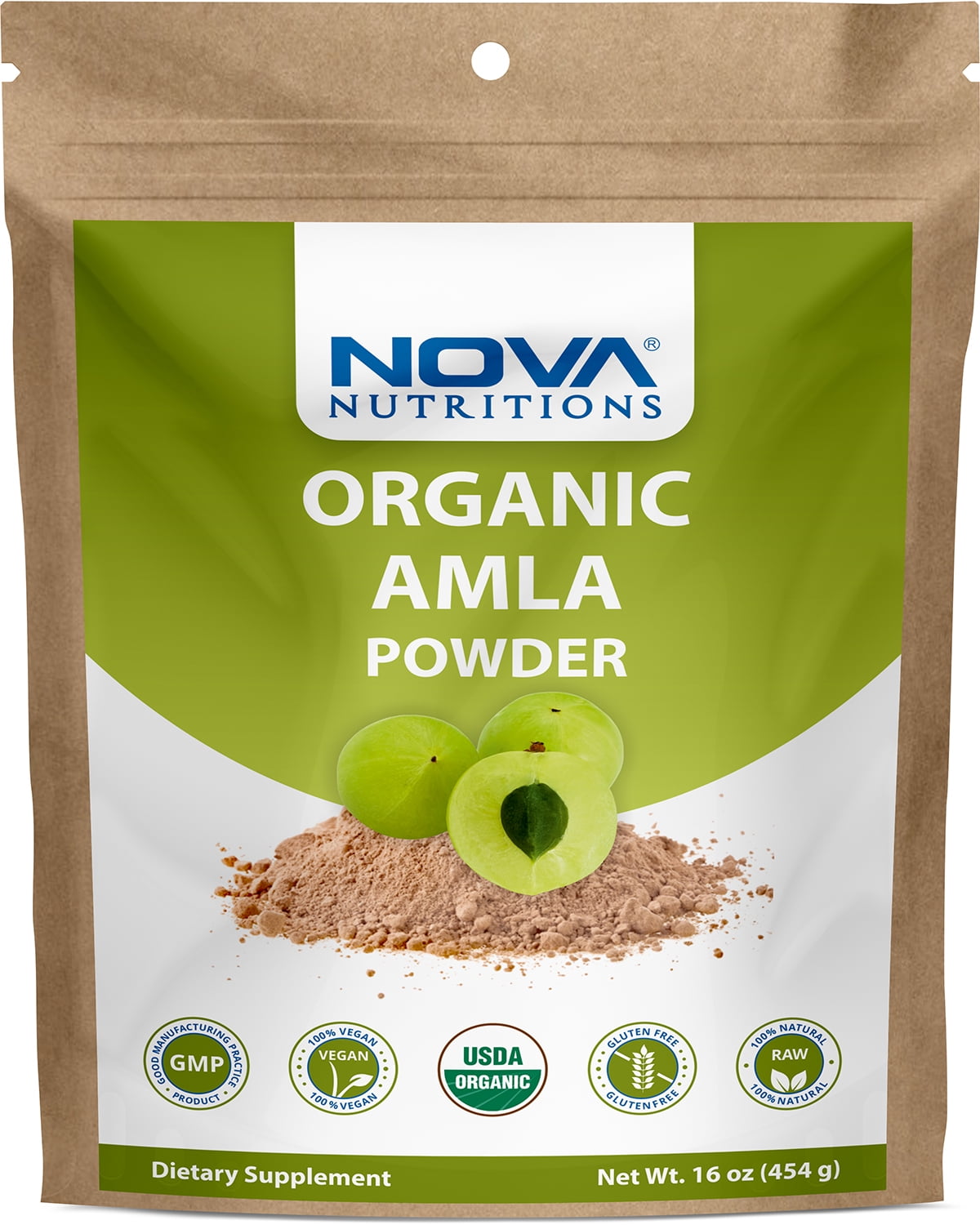 Nova Nutritions Certified Organic Amla Powder (Amalaki) 16 OZ (454 gm) - Rich in Antioxidant Vitamin C - Supports Healthy Immune Function