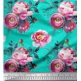 thumbnail image 1 of Soimoi Green Heavy Satin Fabric Peony And Ranunculus Floral Print Sewing Fabric Yard 54 Inch Wide, 1 of 3
