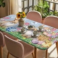 thumbnail image 3 of Happy Easter Table Cloths for 6 Foot Rectangle Tables, Spring Easter Eggs Bunny Floral Blue Wood Patio Waterproof Elastic Fitted Tablecloths, Washable Rectangular Table Cover for Camping, 3 of 8