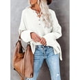 thumbnail image 2 of Prendas de punto Suéter de punto casual de color puro con botones y cuello redondo de manga larga para mujer Beige XL, 2 of 6